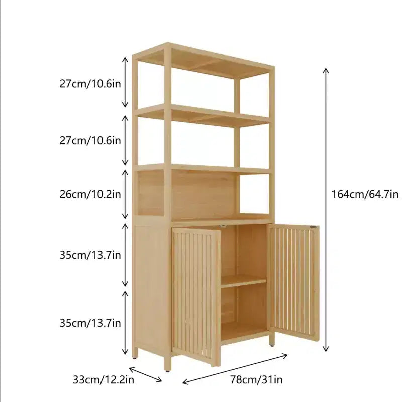 GDFStudio Theresa Modern 64.7 Bamboo Tall Storage Cabinet with 4 Shelves and 2 Doors