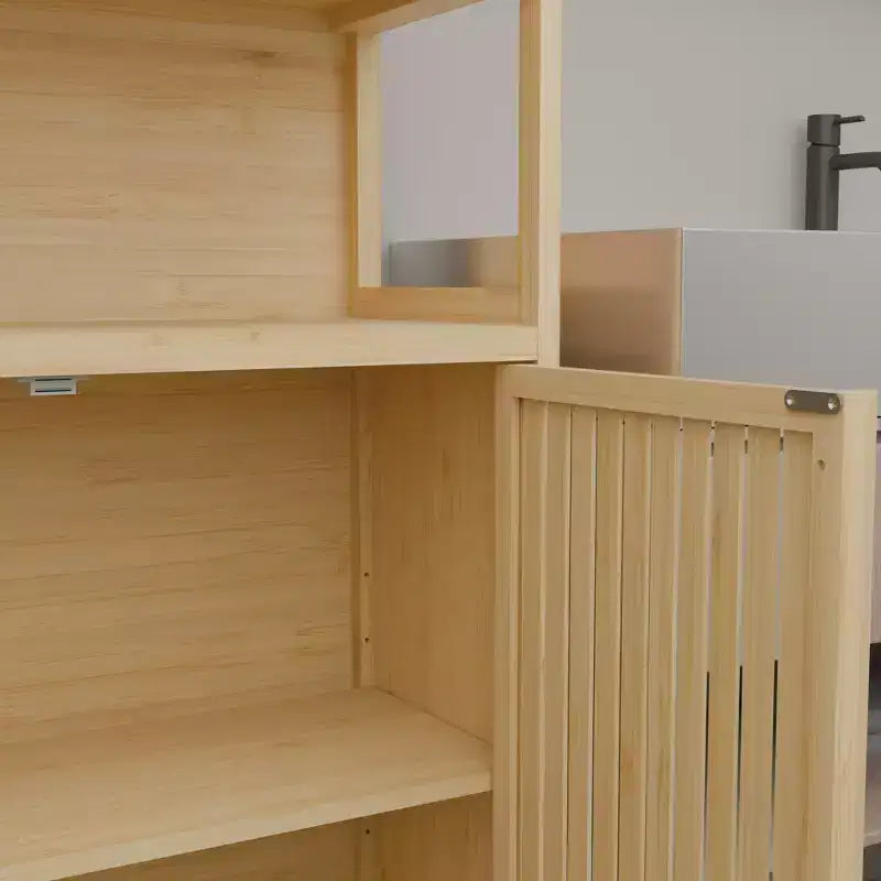 GDFStudio Theresa Modern 64.7 Bamboo Tall Storage Cabinet with 4 Shelves and 2 Doors