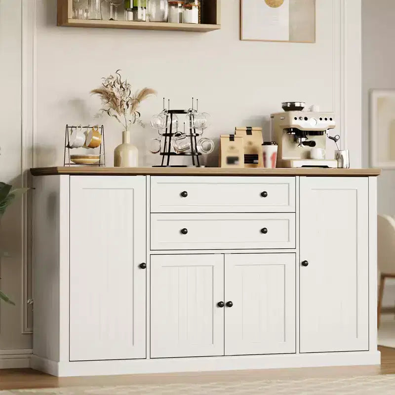 58 Inch Sideboard Buffet Cabinet - Large Wood Rustic Farmhouse Coffee Bar Cupboard with Storage Drawers for Dining Room Kitchen Living Room