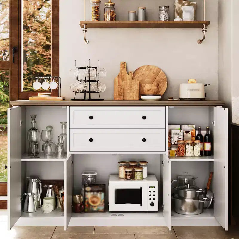 58 Inch Sideboard Buffet Cabinet - Large Wood Rustic Farmhouse Coffee Bar Cupboard with Storage Drawers for Dining Room Kitchen Living Room