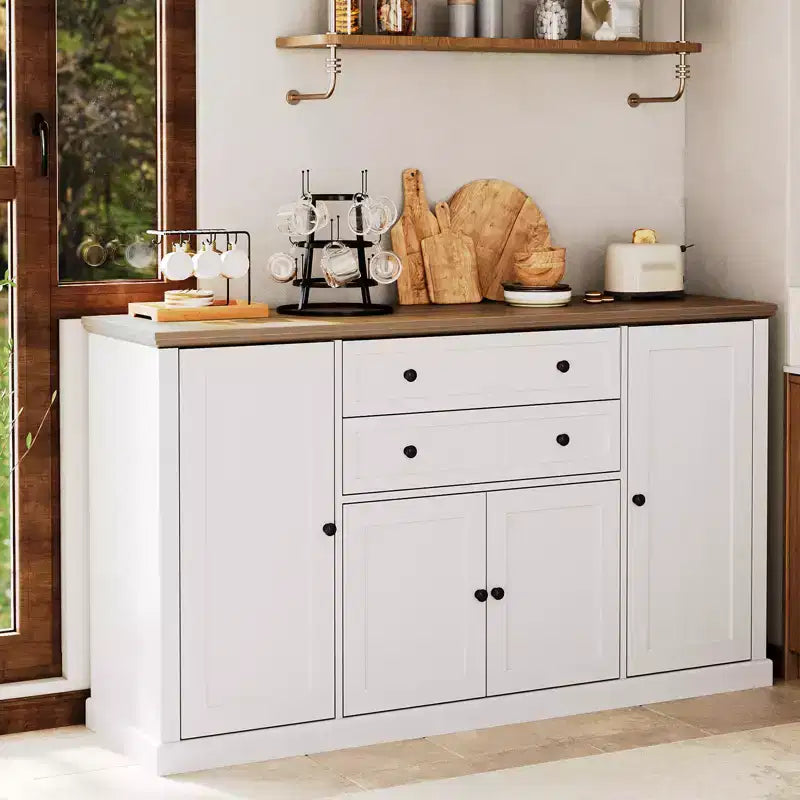 58 Inch Sideboard Buffet Cabinet - Large Wood Rustic Farmhouse Coffee Bar Cupboard with Storage Drawers for Dining Room Kitchen Living Room