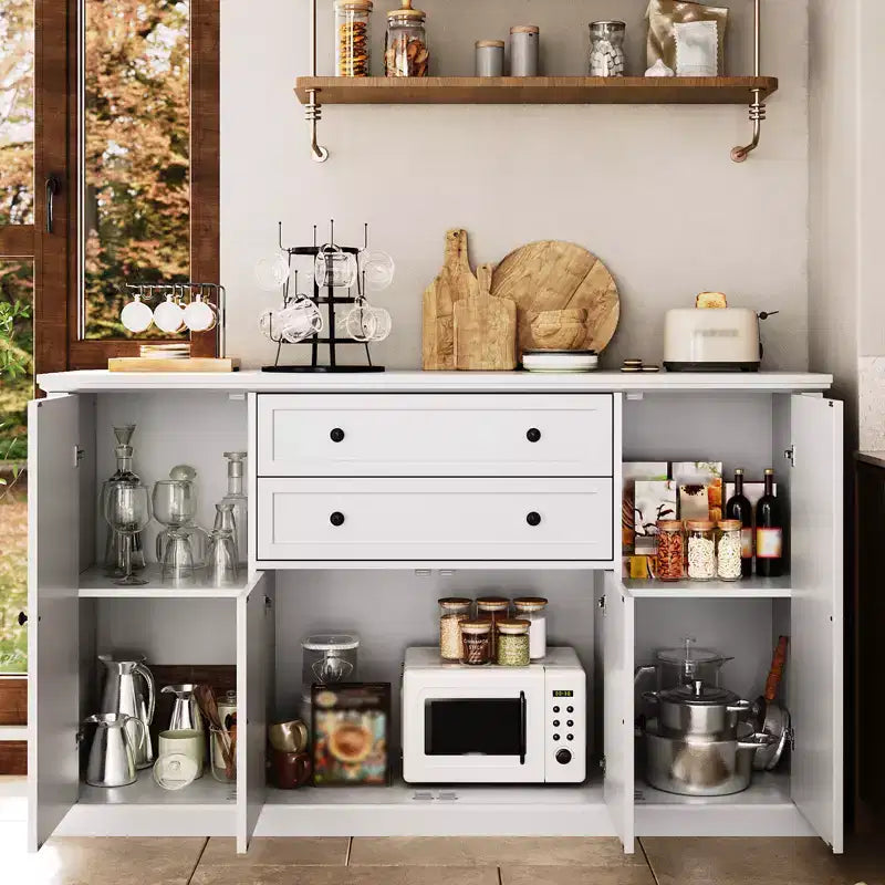 58 Inch Sideboard Buffet Cabinet - Large Wood Rustic Farmhouse Coffee Bar Cupboard with Storage Drawers for Dining Room Kitchen Living Room