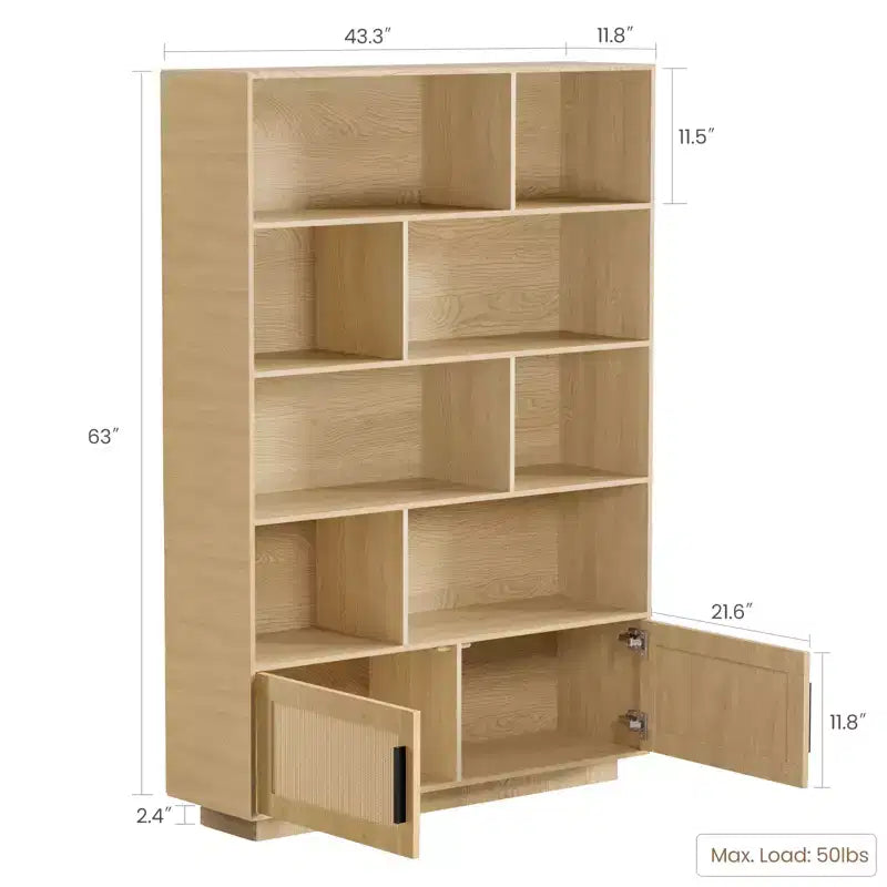 5-Tier Floor Standing Bookcase with Doors, Bookshelves Storage Shelves, Book Shelf,Tall Bookcase for Home Office, Living Room, Bedroom, Study, Office