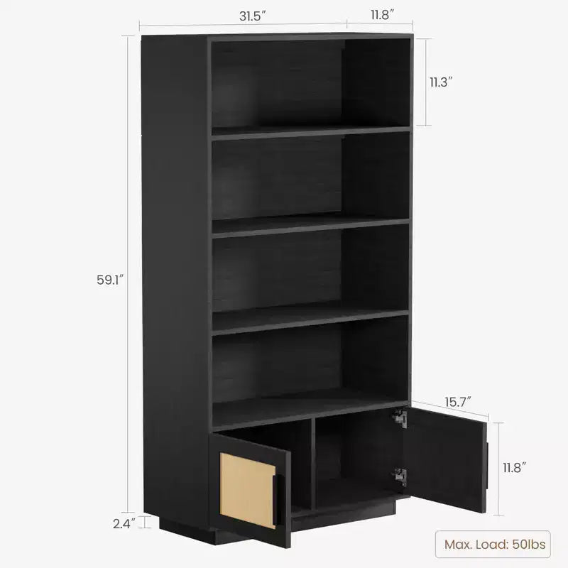 5-Tier Floor Standing Bookcase with Doors, Bookshelves Storage Shelves, Book Shelf,Tall Bookcase for Home Office, Living Room, Bedroom, Study, Office