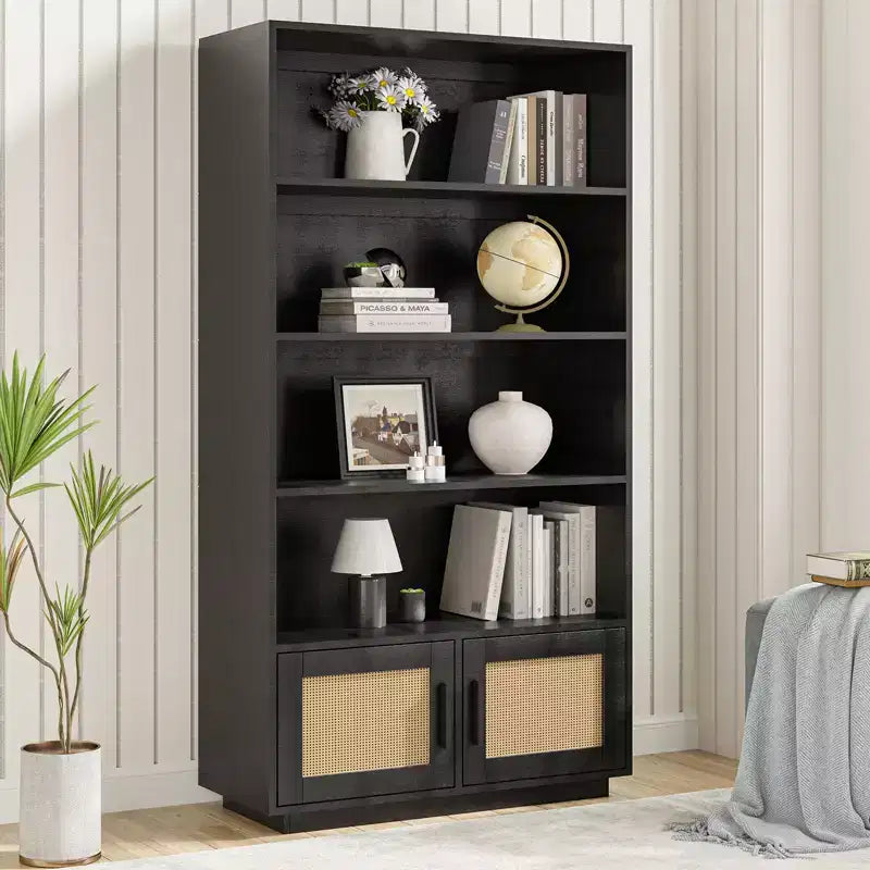 5-Tier Floor Standing Bookcase with Doors, Bookshelves Storage Shelves, Book Shelf,Tall Bookcase for Home Office, Living Room, Bedroom, Study, Office