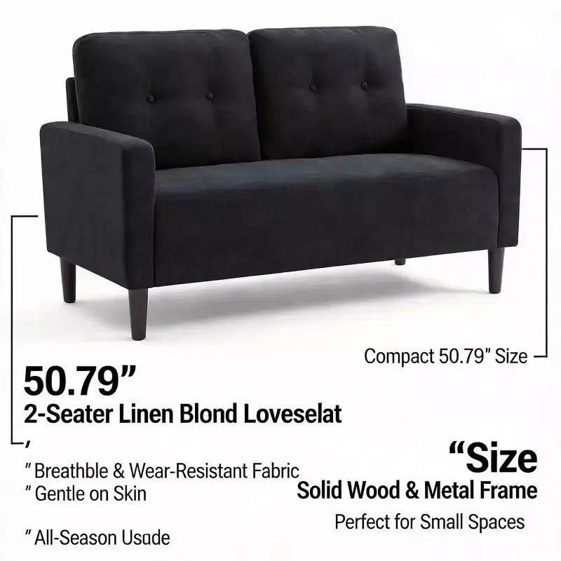 MAYEERTY 50.79 Loveseat Couch Sofa, Linen Blend 2-Seat Small Space Sofa with Removable Back Cushions & Solid Wood Legs