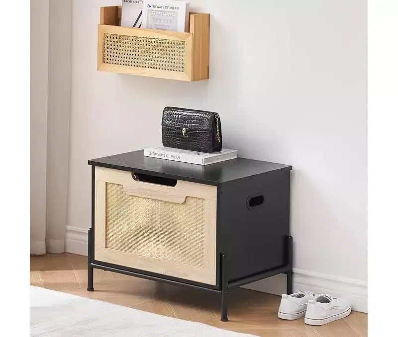 GustoWave Storage Ottoman Footrest, Square Rattan Foot Rest Stool, Small Folding Storage Ottoman Cube, for Living Room, Bedroom