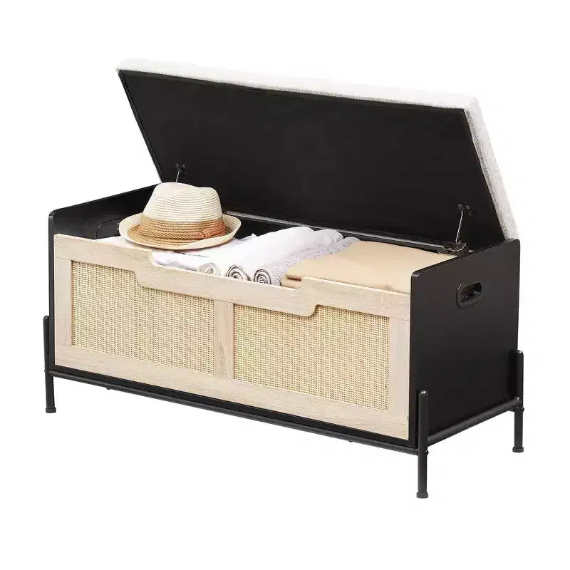 GustoWave Storage Ottoman Footrest, Square Rattan Foot Rest Stool, Small Folding Storage Ottoman Cube, for Living Room, Bedroom
