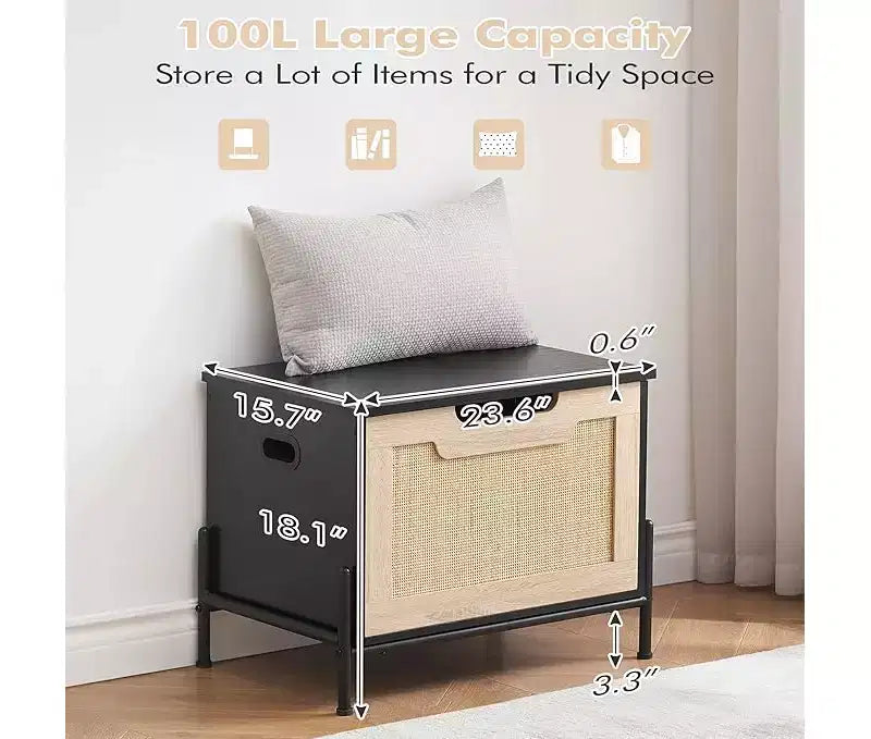 GustoWave Storage Ottoman Footrest, Square Rattan Foot Rest Stool, Small Folding Storage Ottoman Cube, for Living Room, Bedroom