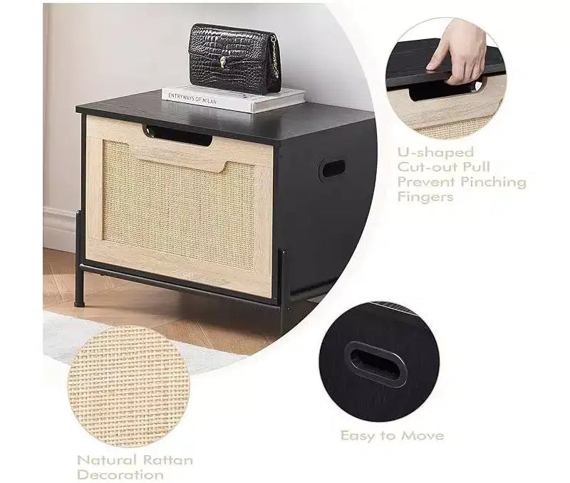 GustoWave Storage Ottoman Footrest, Square Rattan Foot Rest Stool, Small Folding Storage Ottoman Cube, for Living Room, Bedroom