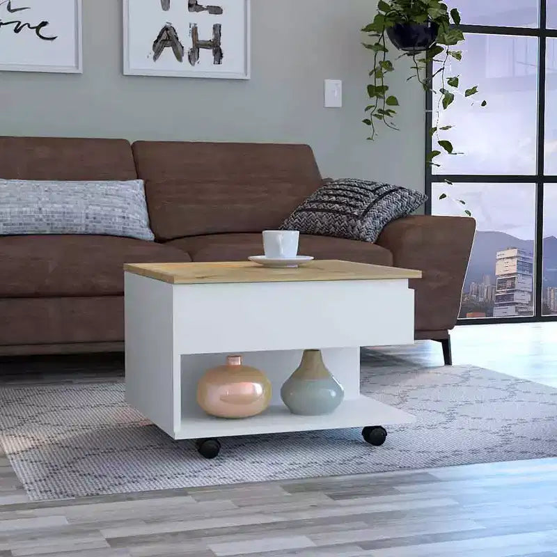 MAYEERTY Lift Top Coffee Table with Casters One Shelf Multicolor