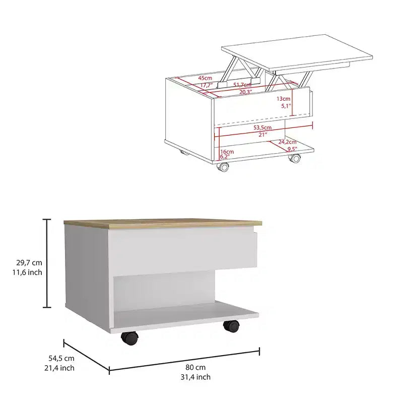 MAYEERTY Lift Top Coffee Table with Casters One Shelf Multicolor