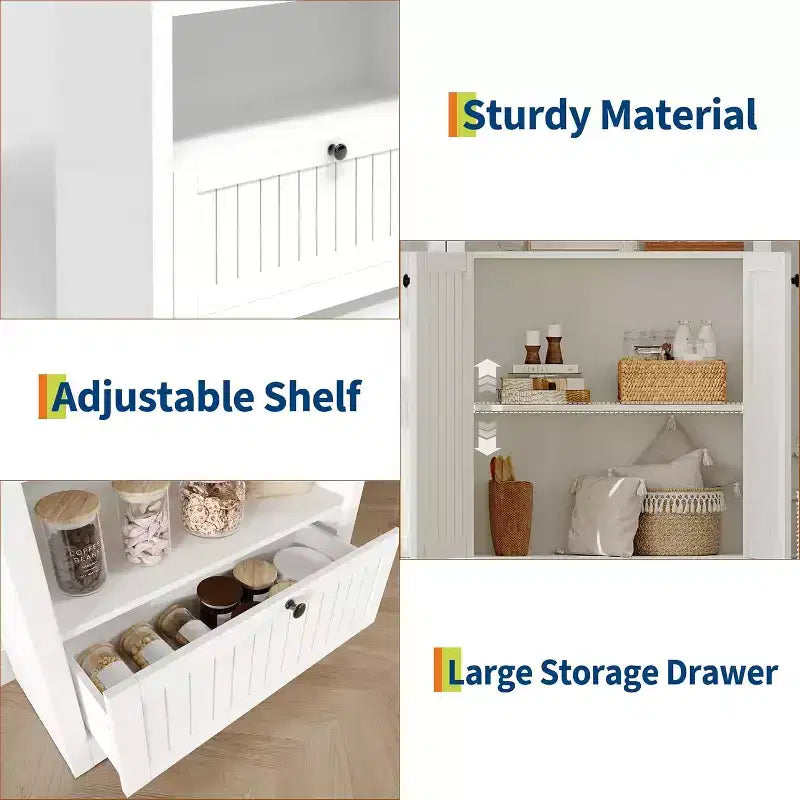 72 Arched Bookshelf with Storage Drawer, Modern 6-Tier Wood Display Cabinet, Open Shelves & Curved Door for Living Room & Kitchen