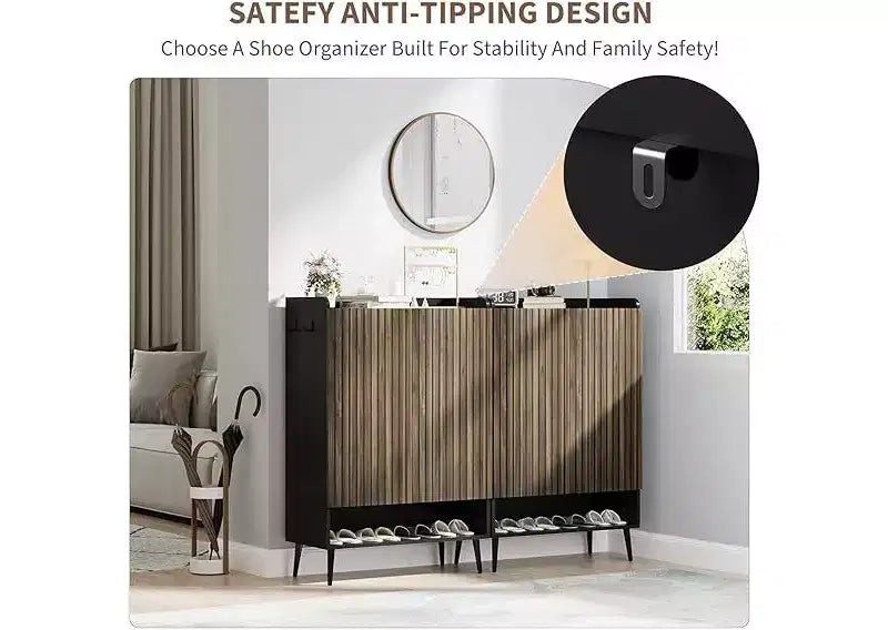 Large Shoe Cabinet with 2 Doors, 6-Layer Storage, Particle Board and MDF Slotted Doors, Ideal for Hallway, Durable and Spacious