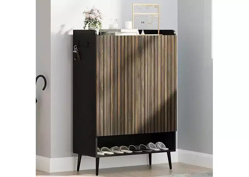 Large Shoe Cabinet with 2 Doors, 6-Layer Storage, Particle Board and MDF Slotted Doors, Ideal for Hallway, Durable and Spacious