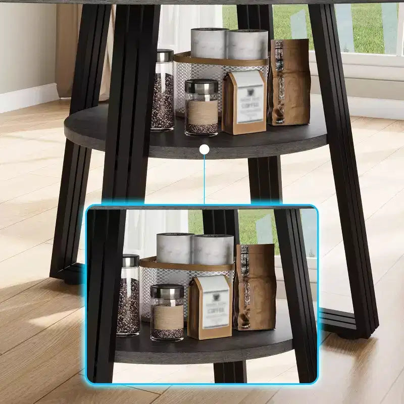 47-in Round Dining Table for 4-6 with Storage Shelf, Wood Top & Metal Cross Base, Space-Saving Kitchen & Dining Room Table