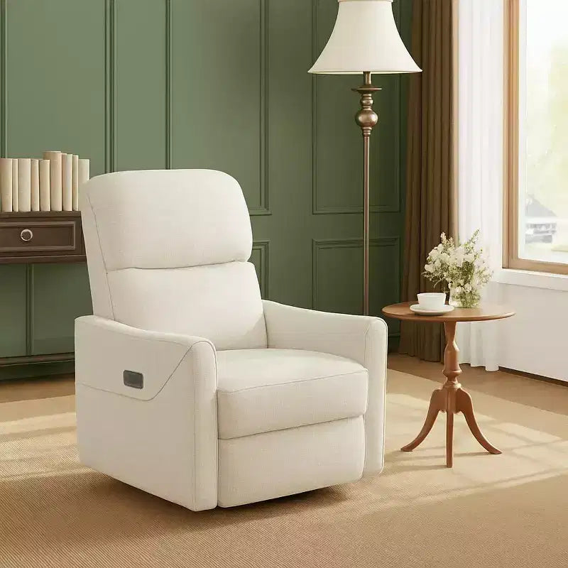 Power Swivel Glider Recliner Chair, Linen, Electric Rocker with USB Port, Lumbar Support, for Living Room, Bedroom, Nursery