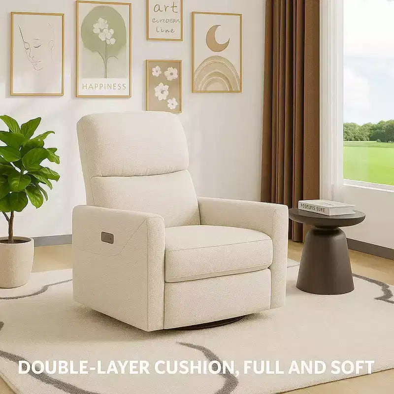 Power Swivel Glider Recliner Chair, Linen, Electric Rocker with USB Port, Lumbar Support, for Living Room, Bedroom, Nursery