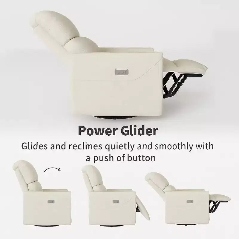 Power Swivel Glider Recliner Chair, Linen, Electric Rocker with USB Port, Lumbar Support, for Living Room, Bedroom, Nursery