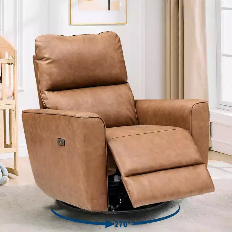 Power Swivel Glider Recliner Chair, Linen, Electric Rocker with USB Port, Lumbar Support, for Living Room, Bedroom, Nursery