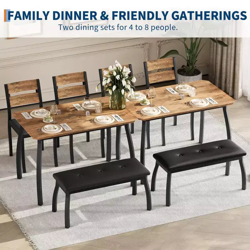 Table Set for 4, Kitchen Table with Upholstered Bench and 2 Chairs, 4 Piece Dining Furniture Set for Small Space, Apartment