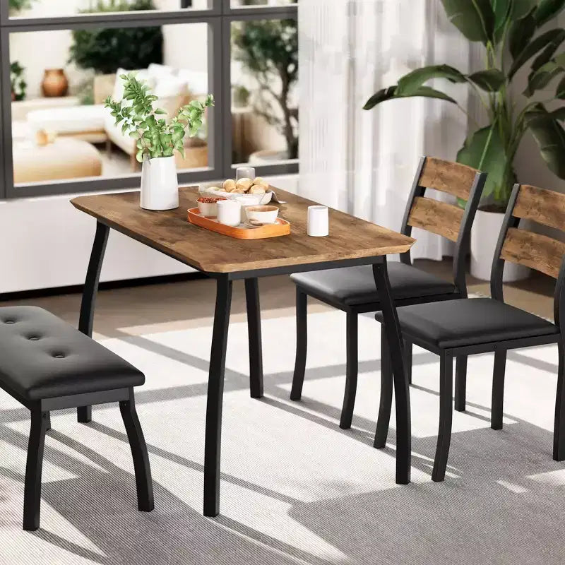 Table Set for 4, Kitchen Table with Upholstered Bench and 2 Chairs, 4 Piece Dining Furniture Set for Small Space, Apartment