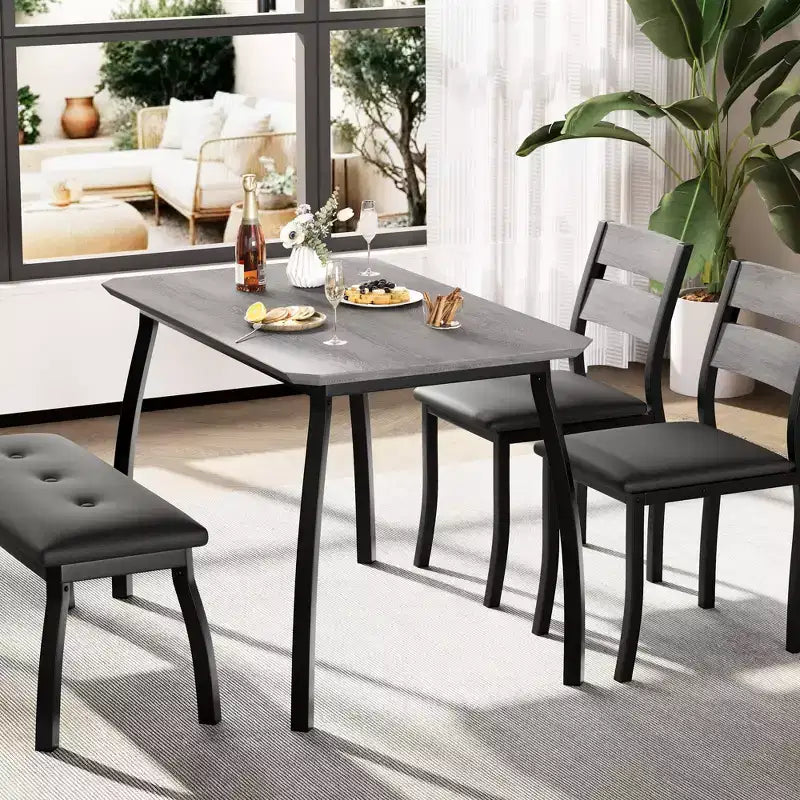 Table Set for 4, Kitchen Table with Upholstered Bench and 2 Chairs, 4 Piece Dining Furniture Set for Small Space, Apartment