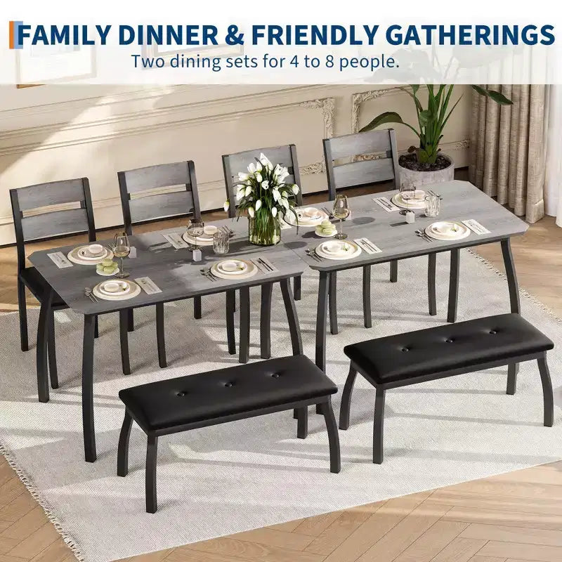 Table Set for 4, Kitchen Table with Upholstered Bench and 2 Chairs, 4 Piece Dining Furniture Set for Small Space, Apartment