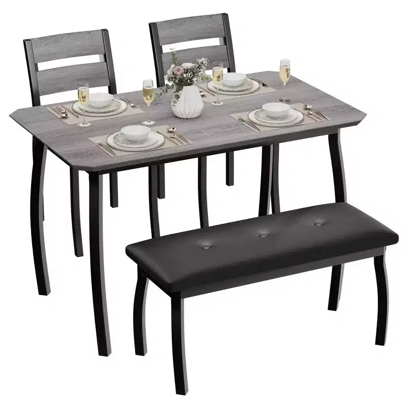 Table Set for 4, Kitchen Table with Upholstered Bench and 2 Chairs, 4 Piece Dining Furniture Set for Small Space, Apartment