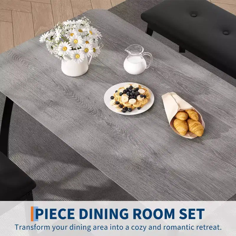 Table Set for 4, Kitchen Table with Upholstered Bench and 2 Chairs, 4 Piece Dining Furniture Set for Small Space, Apartment
