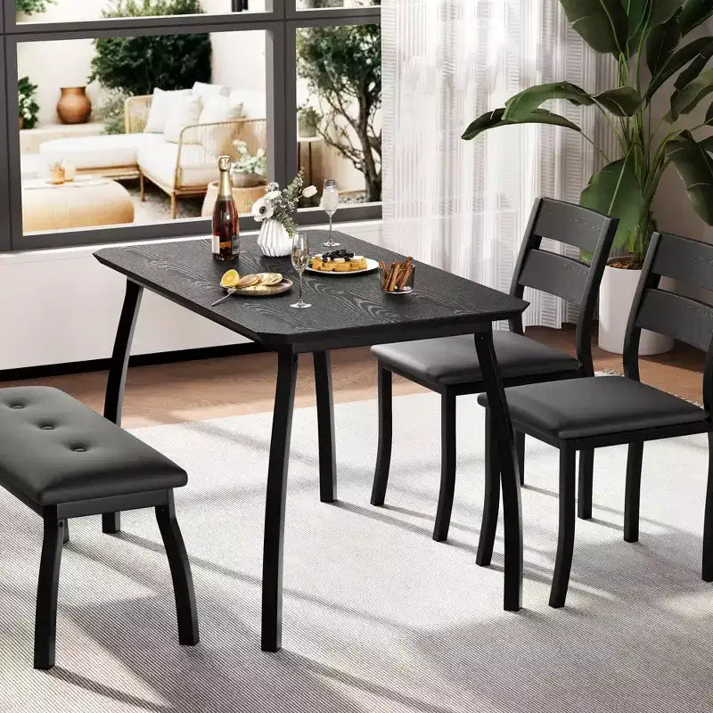 Table Set for 4, Kitchen Table with Upholstered Bench and 2 Chairs, 4 Piece Dining Furniture Set for Small Space, Apartment