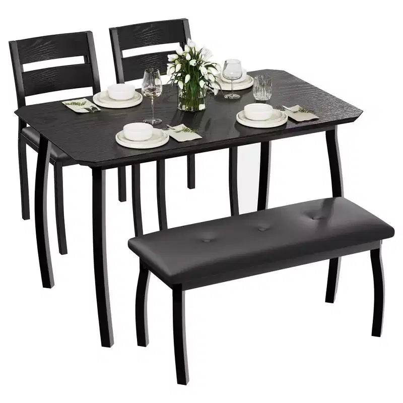 Table Set for 4, Kitchen Table with Upholstered Bench and 2 Chairs, 4 Piece Dining Furniture Set for Small Space, Apartment