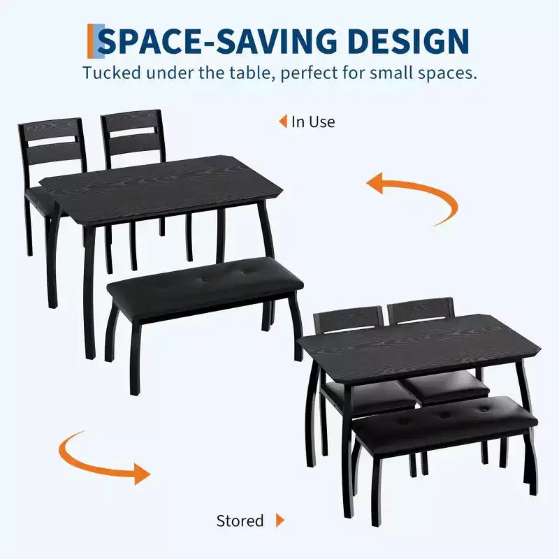 Table Set for 4, Kitchen Table with Upholstered Bench and 2 Chairs, 4 Piece Dining Furniture Set for Small Space, Apartment