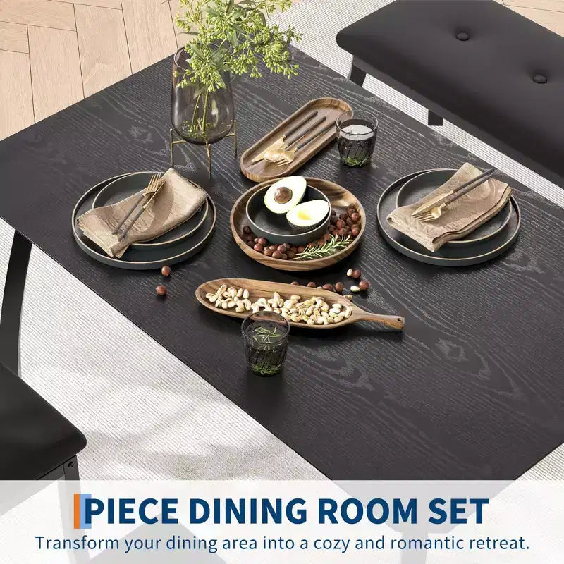 Table Set for 4, Kitchen Table with Upholstered Bench and 2 Chairs, 4 Piece Dining Furniture Set for Small Space, Apartment
