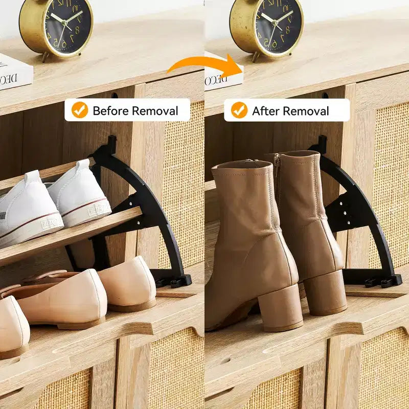 Shoe Cabinet, Natural Rattan Narrow Shoe Storage Organizer Cabinet With 4 Flip Drawers, Freestanding Shoe Rack With Metal Legs for Entryway