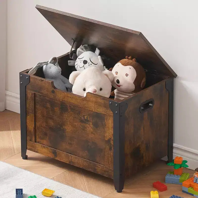 Toy Box, Retro Wooden Look Storage Chest with Safety Hinge, Entryway Storage Bench Supports 220 Lb, Barn Style Organizer, Wooden Entryway Bench
