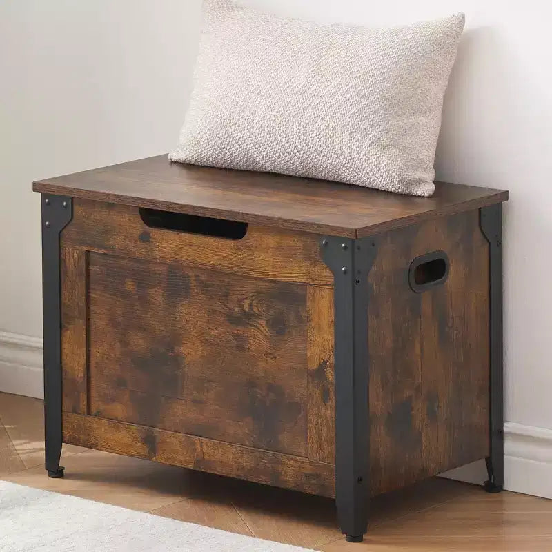 Toy Box, Retro Wooden Look Storage Chest with Safety Hinge, Entryway Storage Bench Supports 220 Lb, Barn Style Organizer, Wooden Entryway Bench