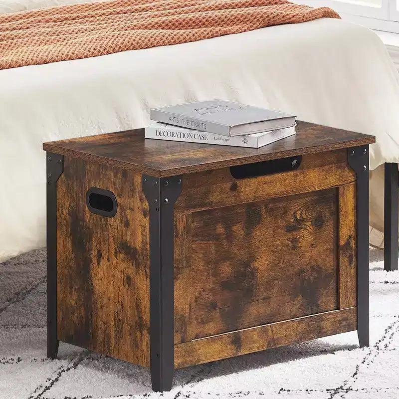 Toy Box, Retro Wooden Look Storage Chest with Safety Hinge, Entryway Storage Bench Supports 220 Lb, Barn Style Organizer, Wooden Entryway Bench
