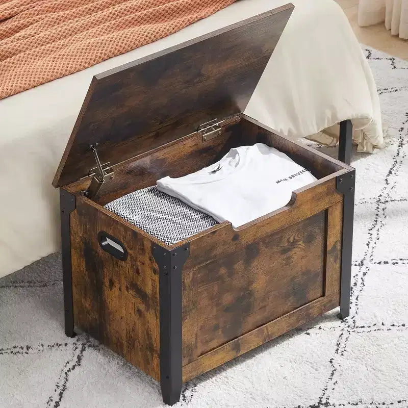 Toy Box, Retro Wooden Look Storage Chest with Safety Hinge, Entryway Storage Bench Supports 220 Lb, Barn Style Organizer, Wooden Entryway Bench
