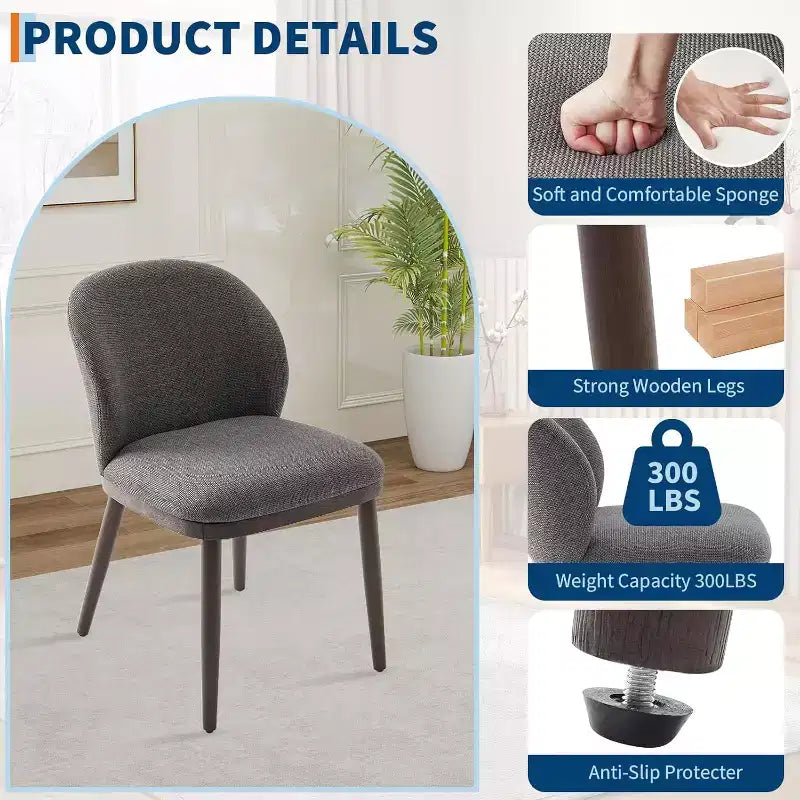 Dining Chairs Set of 2, Wood Legs Modern Upholstered,Ergonomic Back Support,265Lbs Capacity for Kitchen Dining Room Restaurant
