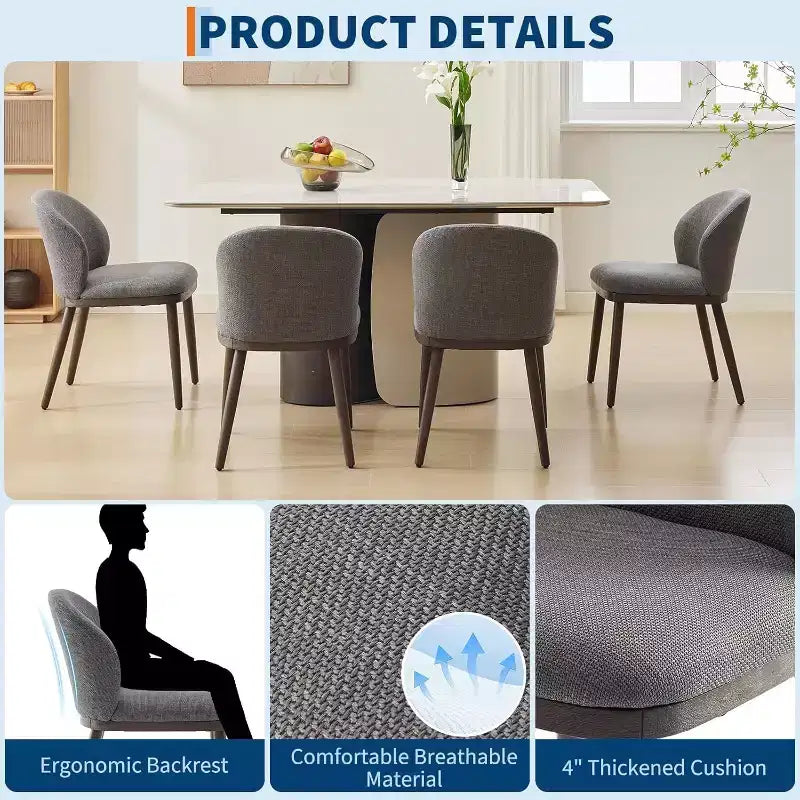 Dining Chairs Set of 2, Wood Legs Modern Upholstered,Ergonomic Back Support,265Lbs Capacity for Kitchen Dining Room Restaurant