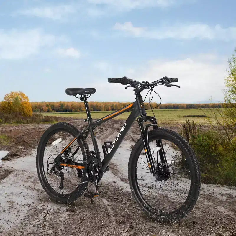 NAYSAYE Vélo VTT 26 Pouces, 21 Vitesses, Freins à Disque Mécaniques pour Tout-Terrain, Orange, 71*25*39.3