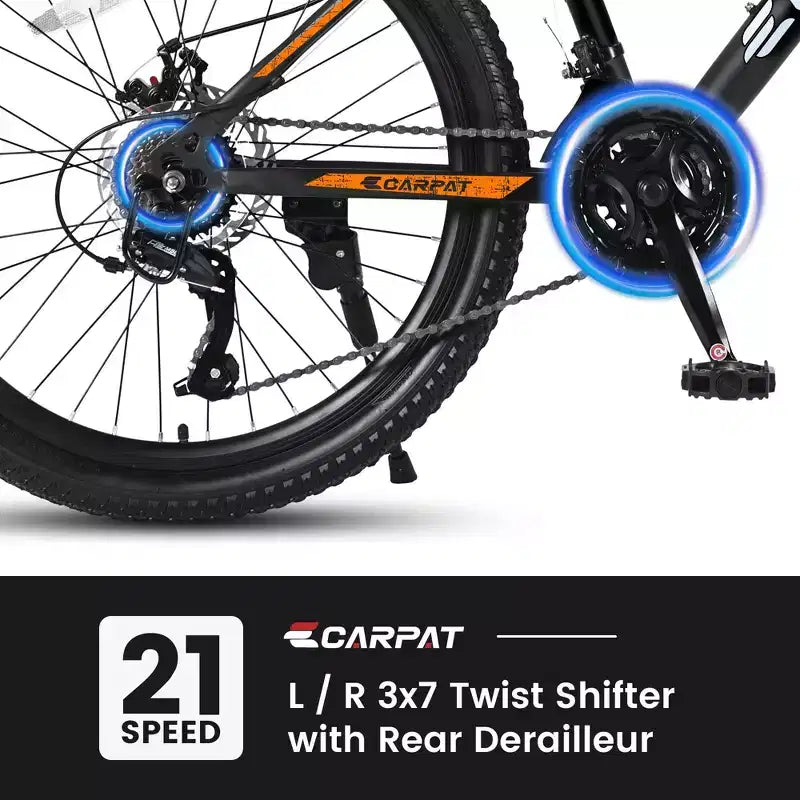 NAYSAYE Vélo VTT 26 Pouces, 21 Vitesses, Freins à Disque Mécaniques pour Tout-Terrain, Orange, 71*25*39.3