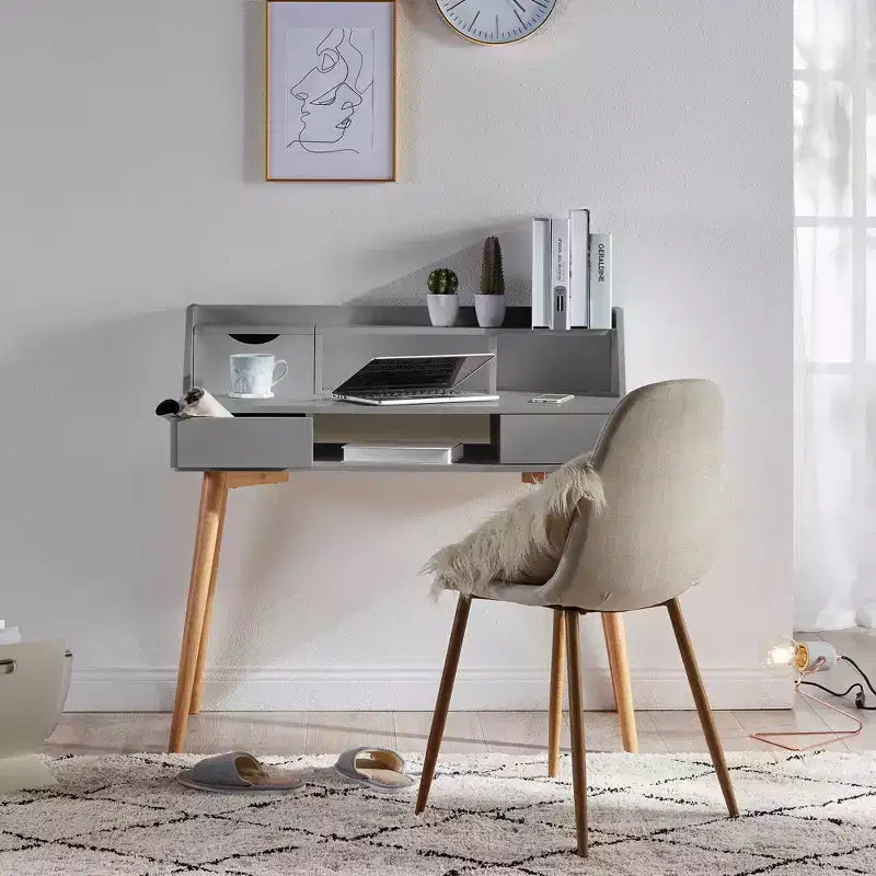 Teamson Home Creativo 40 Wooden Writing Desk, Gray/Natural