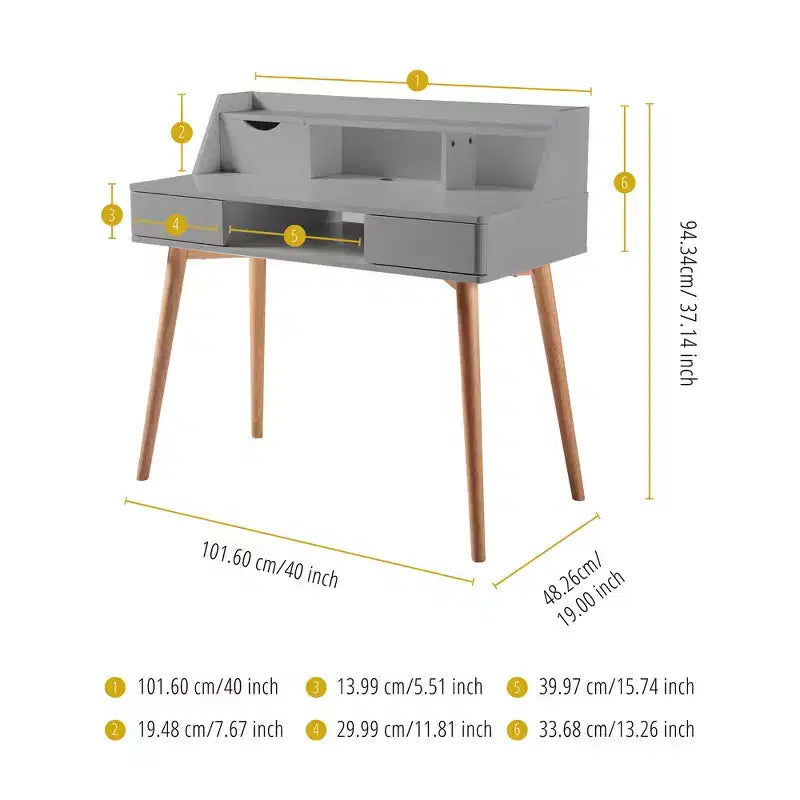 Teamson Home Creativo 40 Wooden Writing Desk, Gray/Natural
