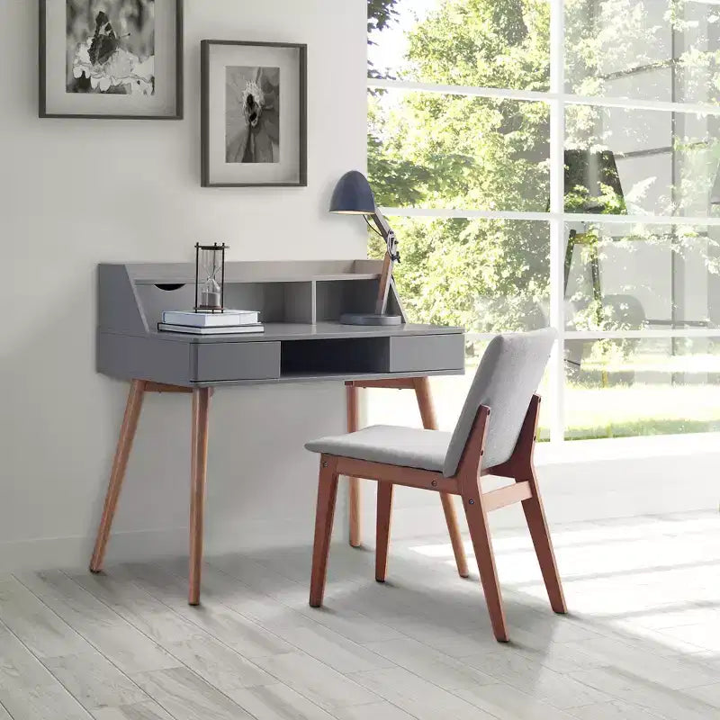 Teamson Home Creativo 40 Wooden Writing Desk, Gray/Natural