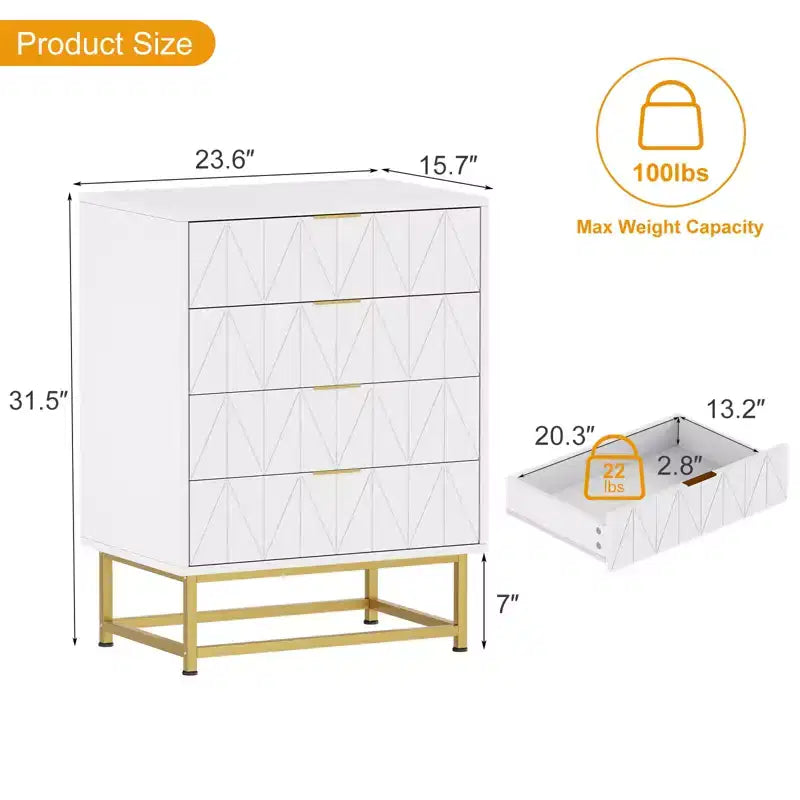 4-Drawer Dresser w/Metal Legs - Modern Storage Chest for Bedroom, Living Room & Entryway Organization