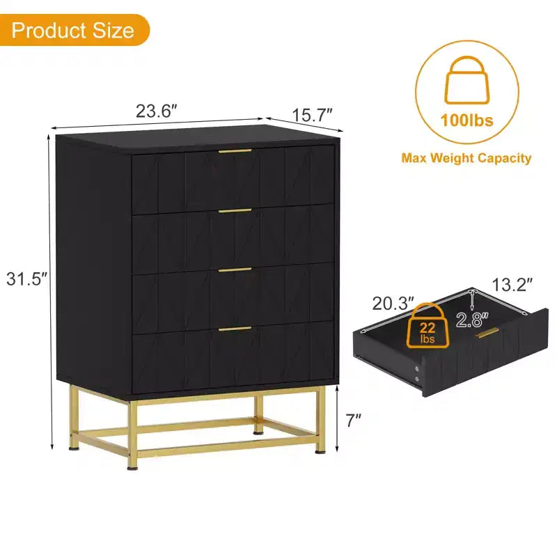 4-Drawer Dresser w/Metal Legs - Modern Storage Chest for Bedroom, Living Room & Entryway Organization