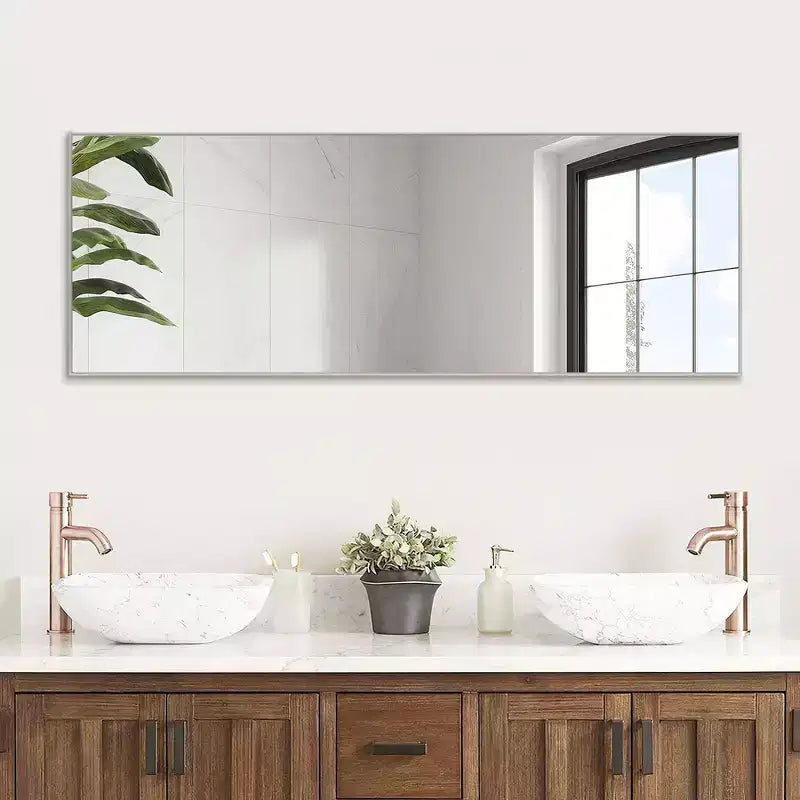 PexFix 20 in. W x 59 in. H Rectangular Metal Framed Full Length Wall Mirror Free Standing Mirror in Silver
