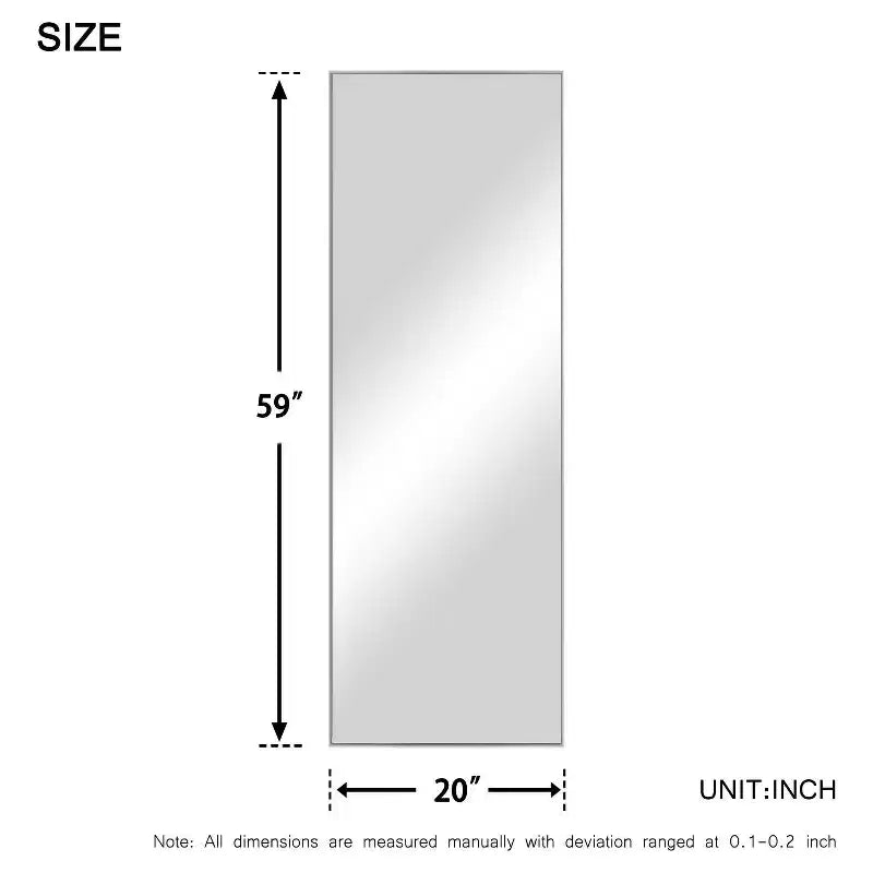PexFix 20 in. W x 59 in. H Rectangular Metal Framed Full Length Wall Mirror Free Standing Mirror in Silver